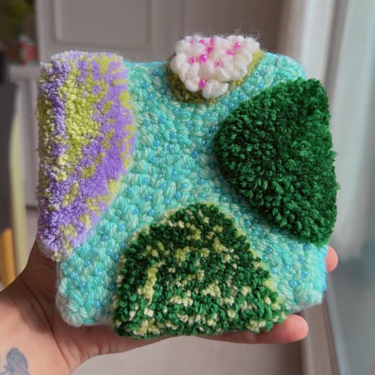 Mini Textile Art - Handcrafted punch Needle Wall Hanging
