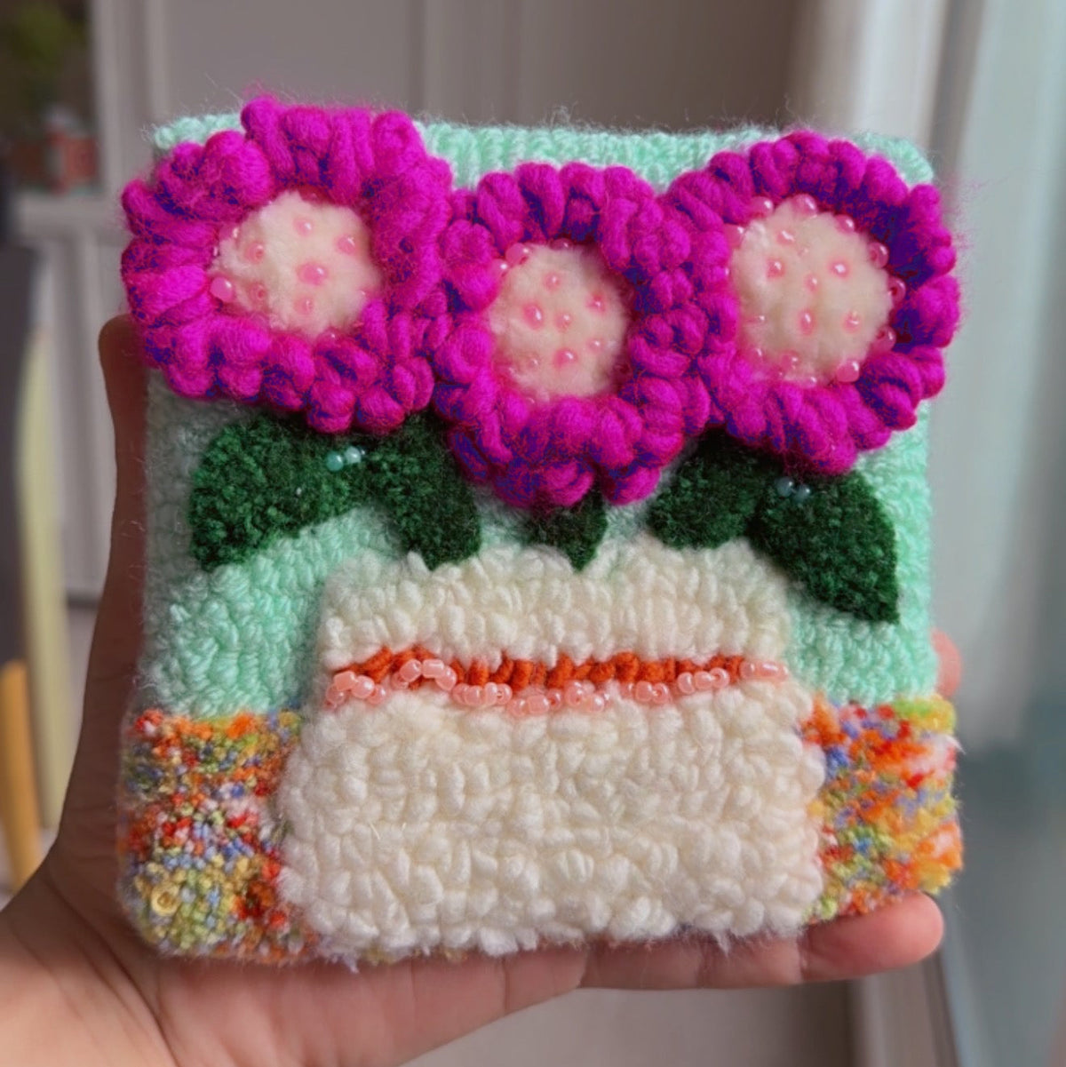 Mini Textile Art - Handcrafted punch Needle Wall Hanging