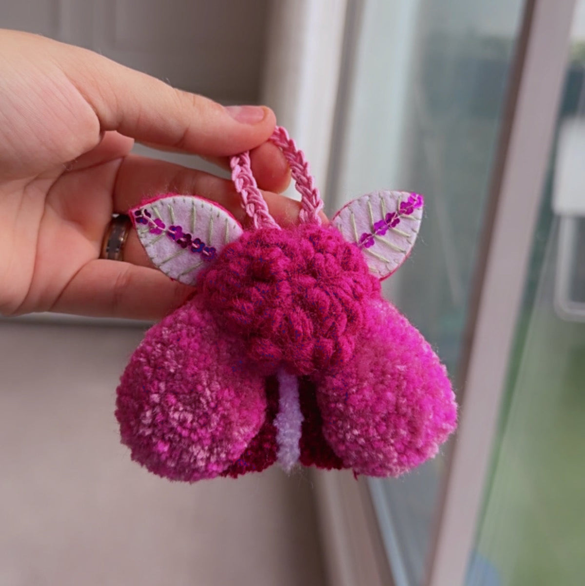 Moth and Flower Charms - Handmade Punch needle