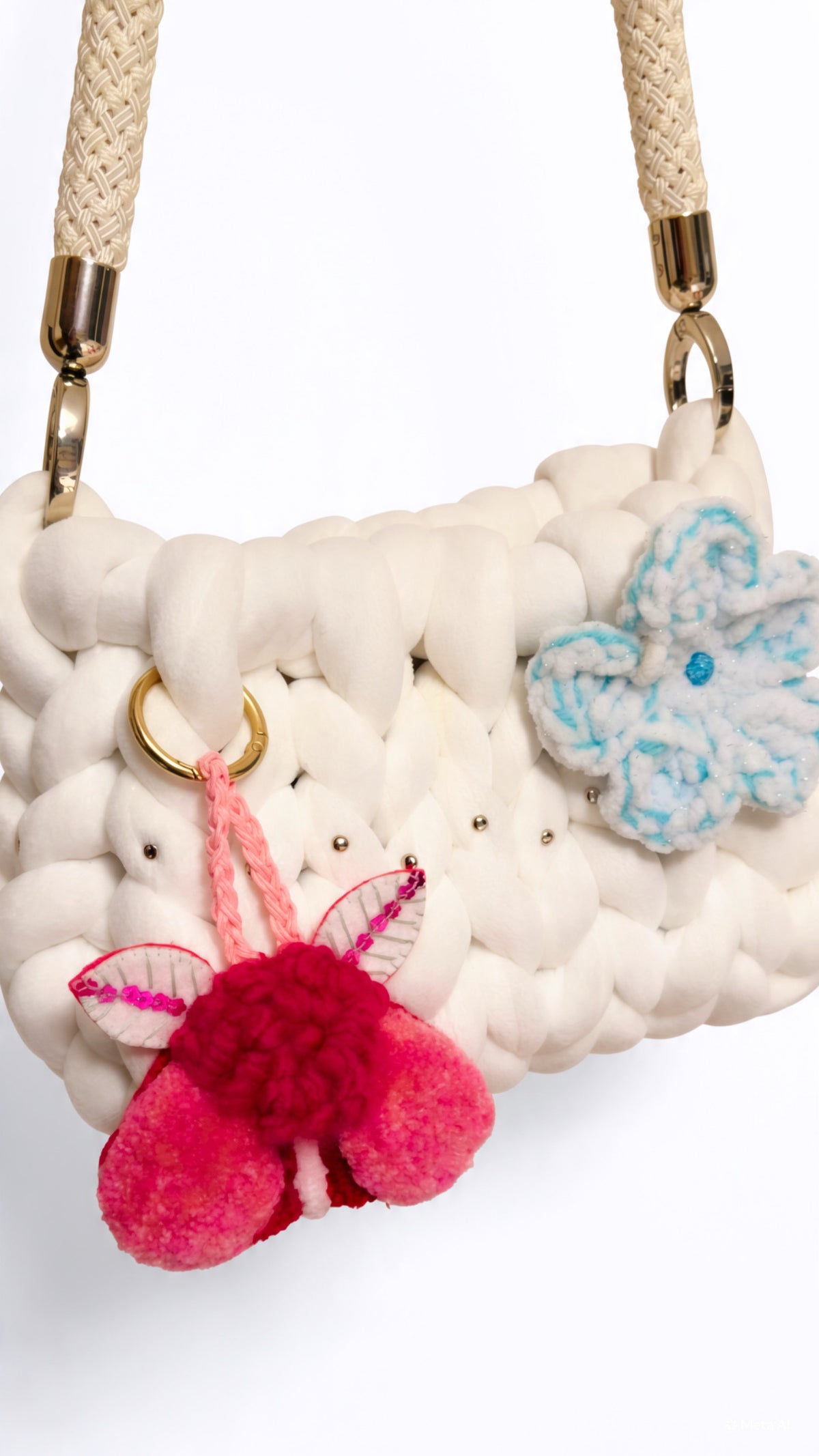 Moth and Flower Charms - Handmade Punch needle