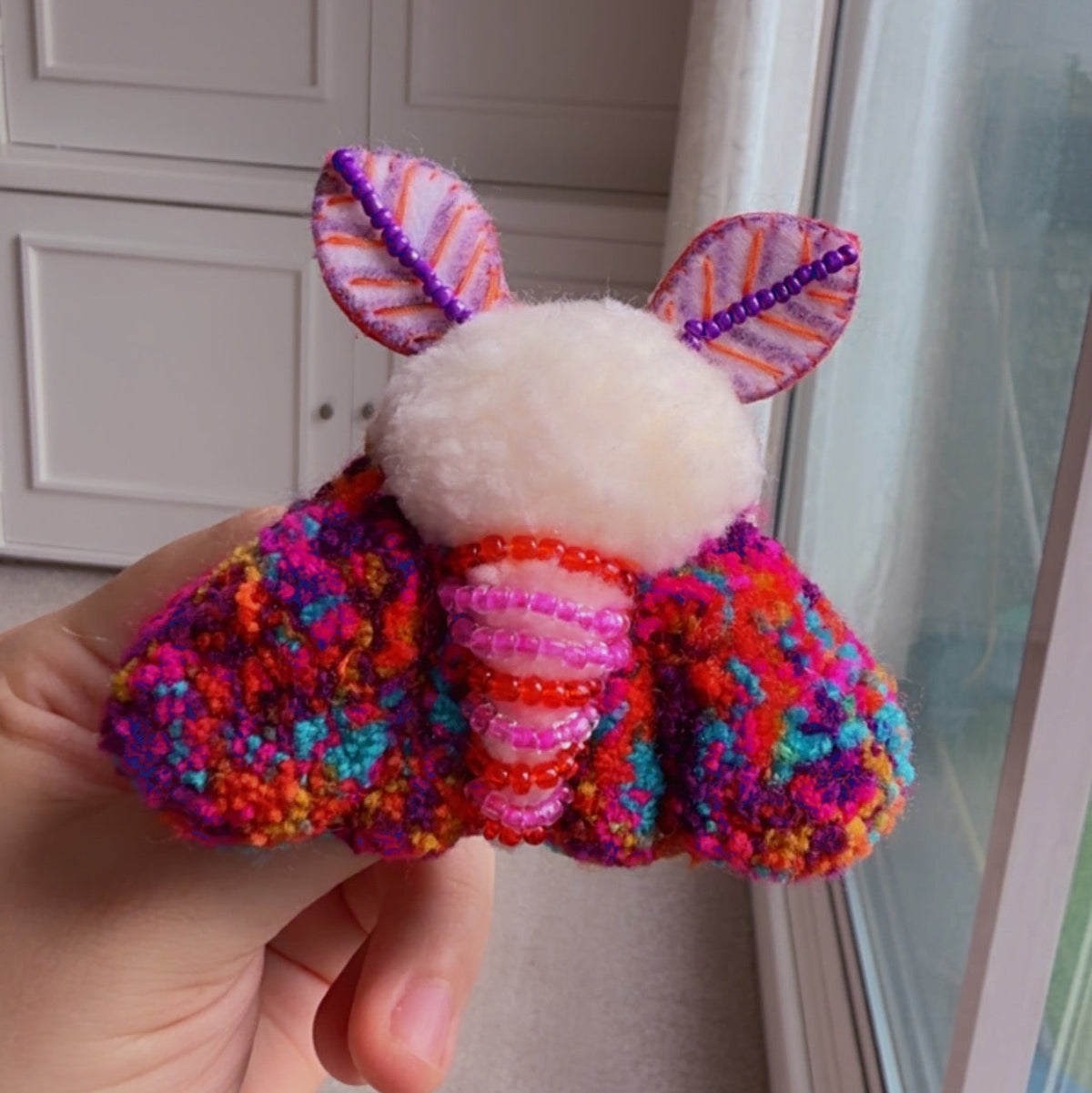 Moth Brooch - Handmade Textile Punch Needle