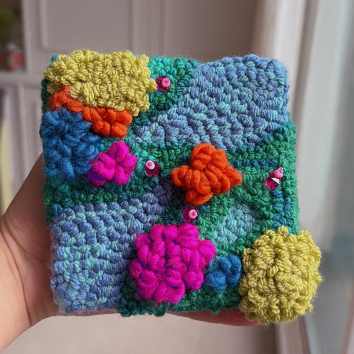 Mini Textile Art - Handcrafted punch Needle Wall Hanging