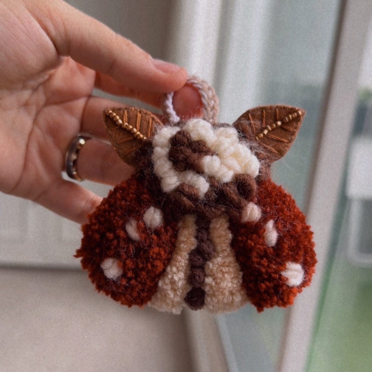 Moth and Flower Charms - Handmade Punch needle